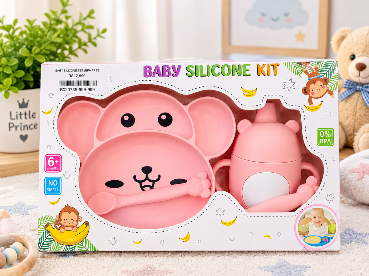 Baby Silicone Feeding Kit Pink Tableware Set