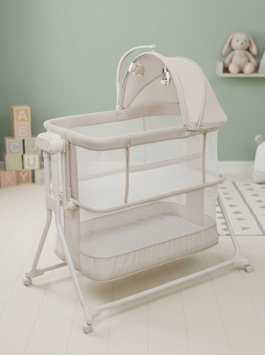 Beige Mesh Baby Bassinet