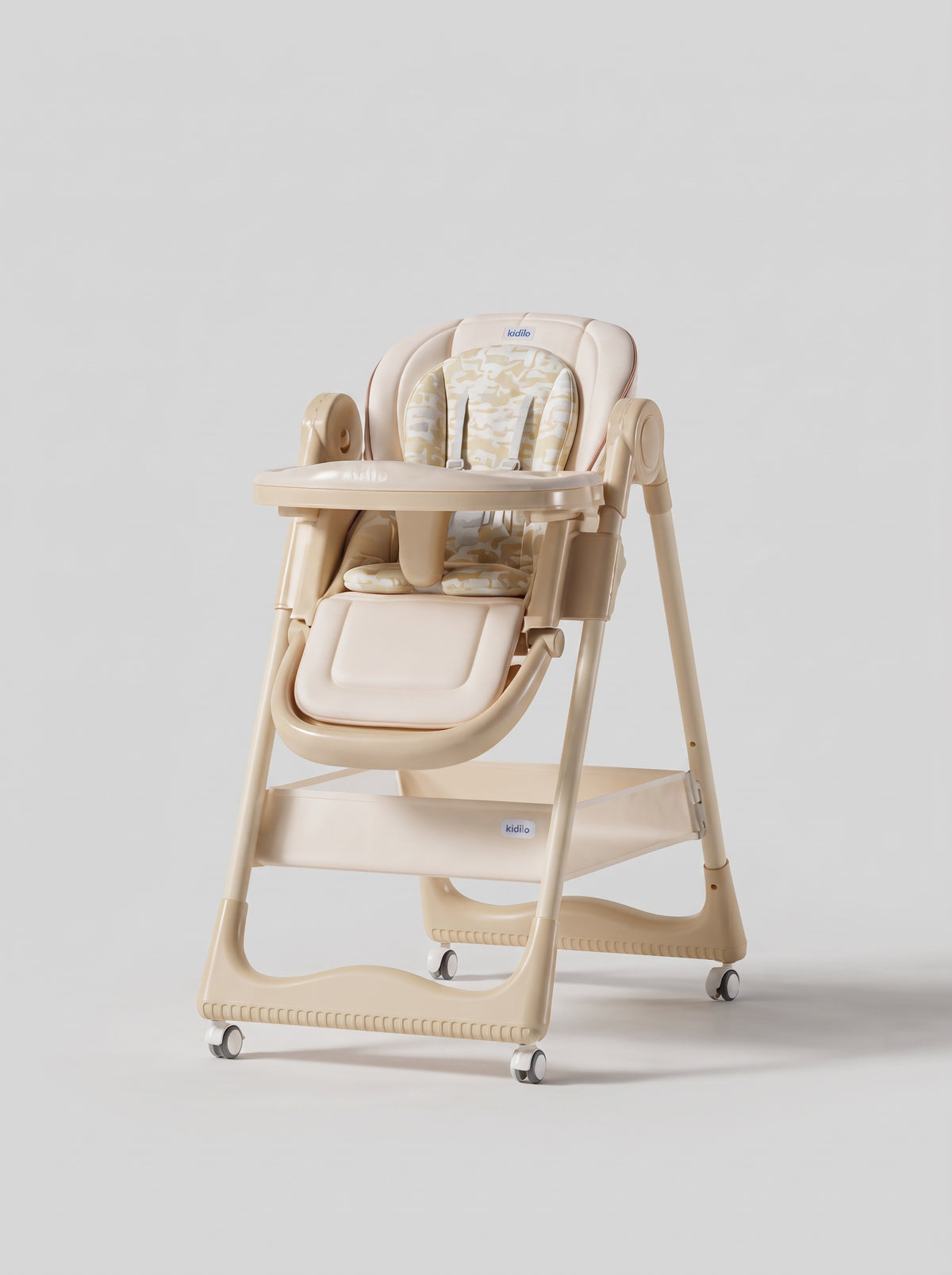 Kidilo Beige Baby High Chair with Storage Basket