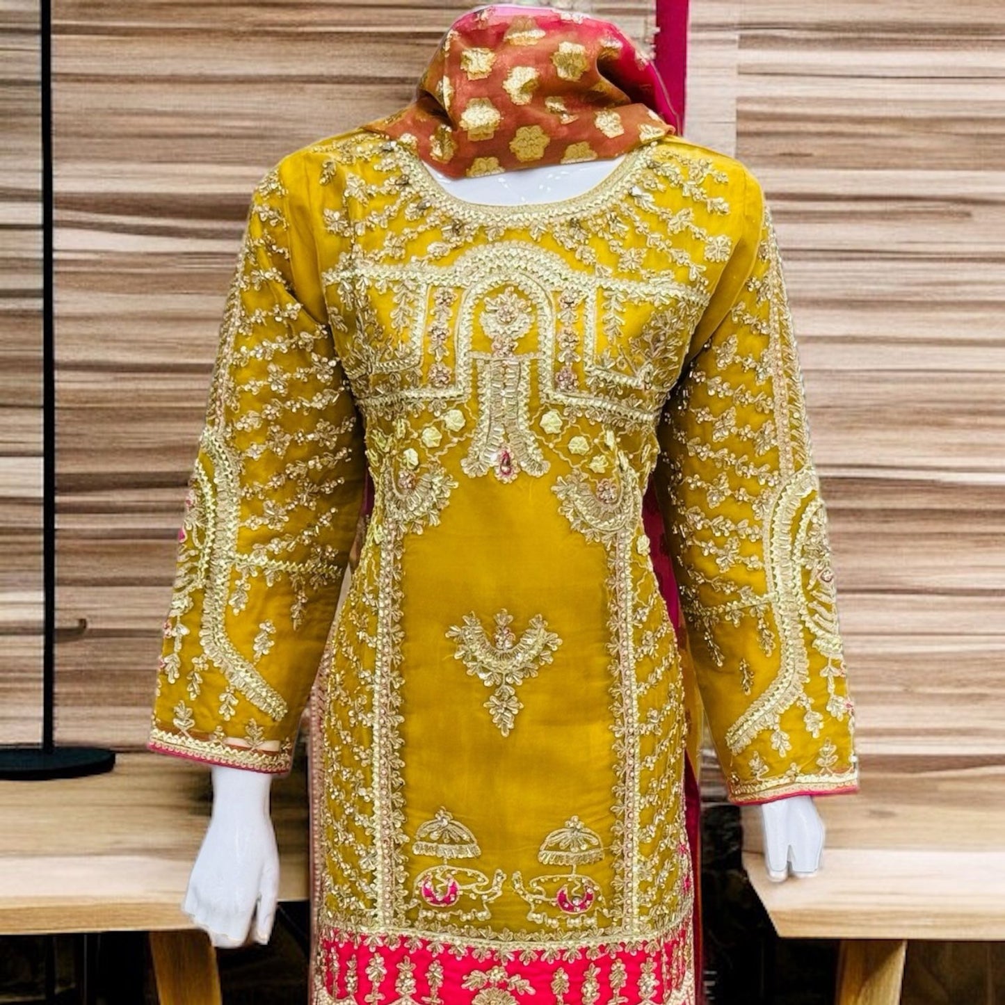 Yellow Embroidery Kameez with Sharara