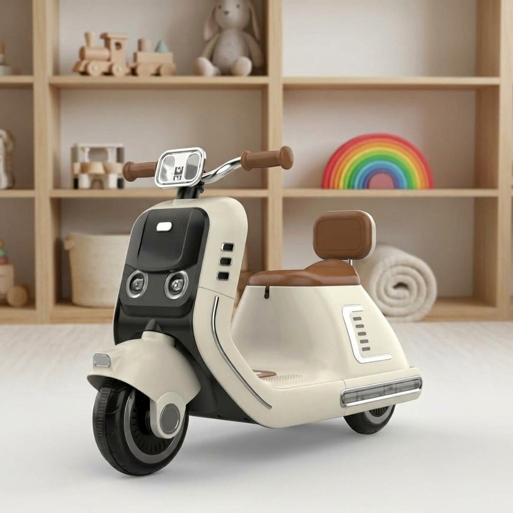 Kids Cream Electric Ride-On Scooter