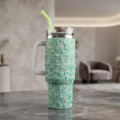Green Beaded Bling Travel Tumbler