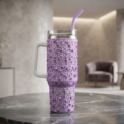 Purple Beaded Bling Travel Tumbler