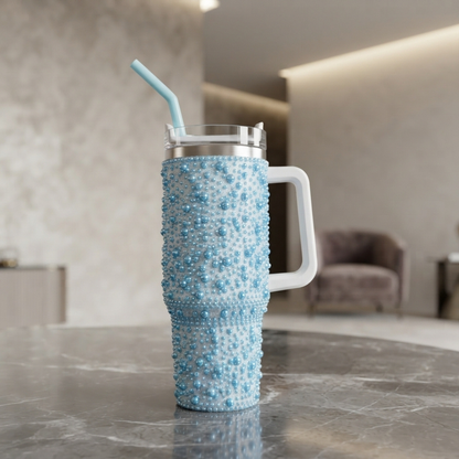 Blue Beaded Bling Travel Tumbler