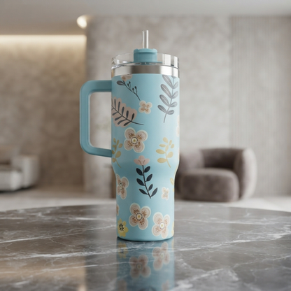 Blue Floral Travel Tumbler