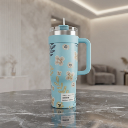 Blue Floral Travel Tumbler