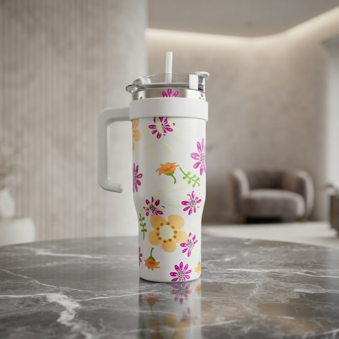Colorful Wildflower Print Travel Tumbler