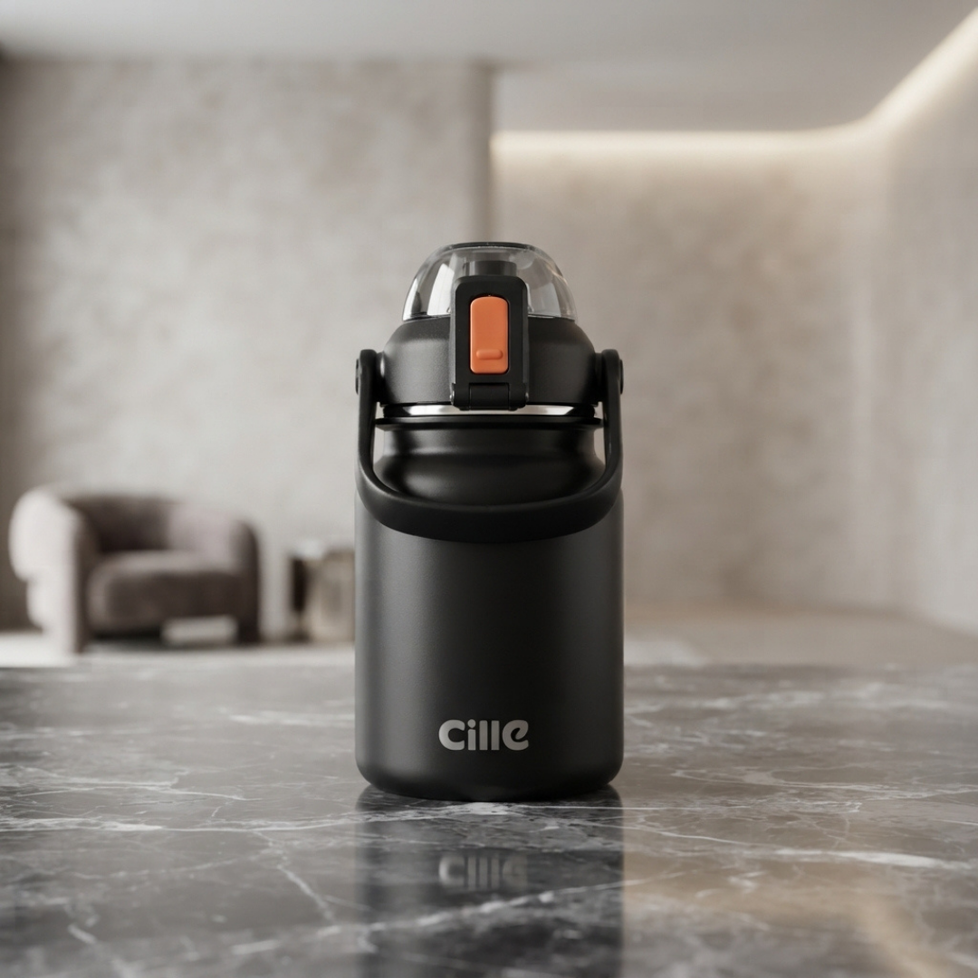 Cille Black Insulated Thermal Flask with Accessories