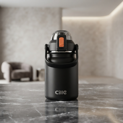 Cille Black Insulated Thermal Flask with Accessories