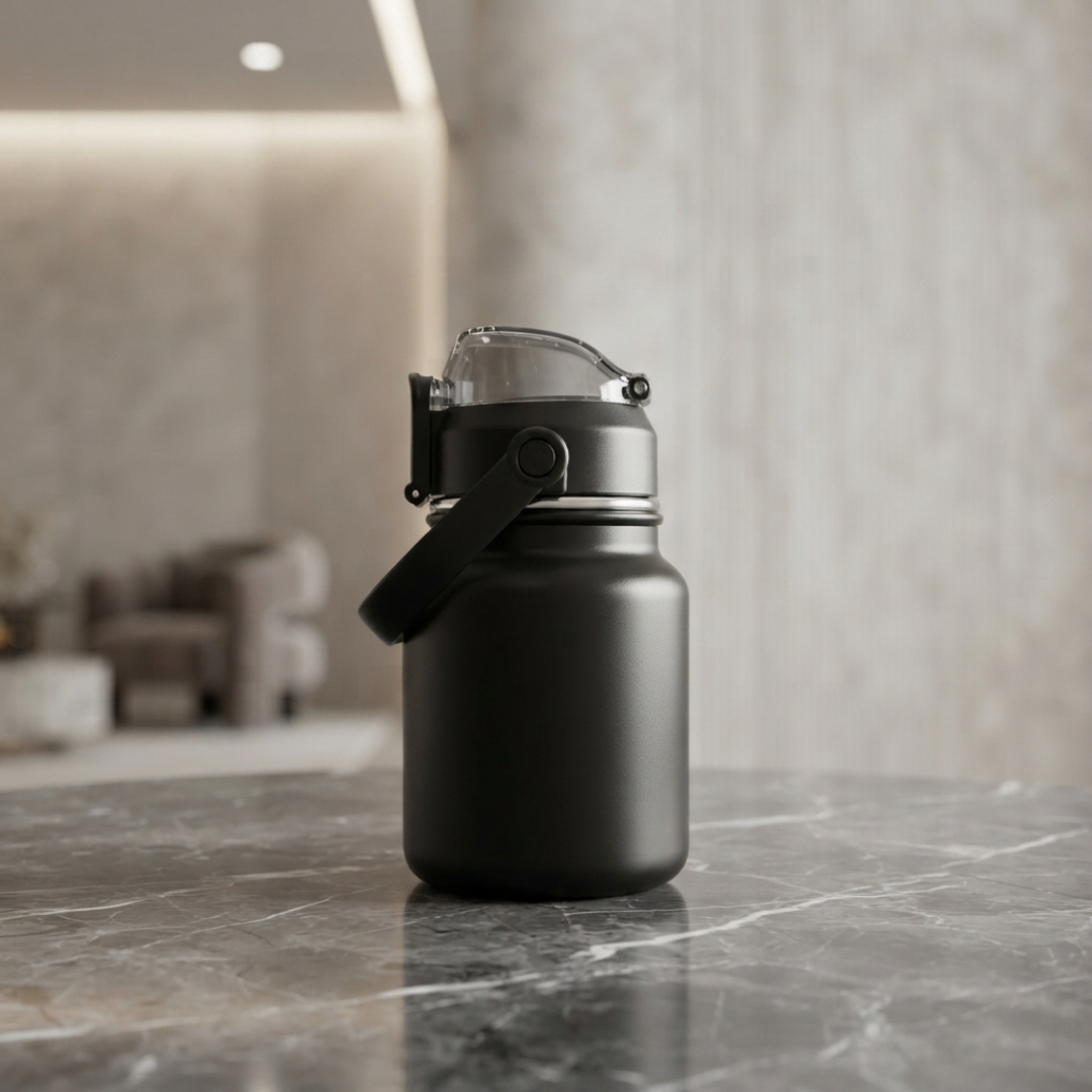 Cille Black Insulated Thermal Flask with Accessories