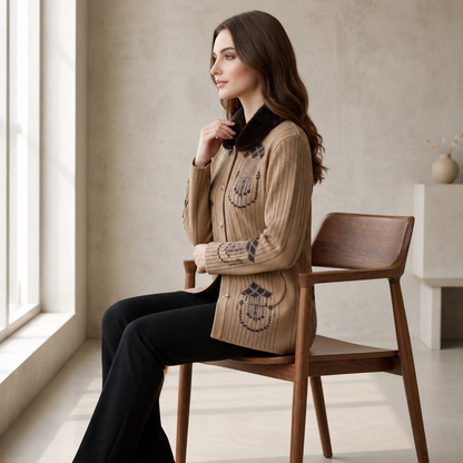 Brown Knit Jersey with Faux Fur Collar