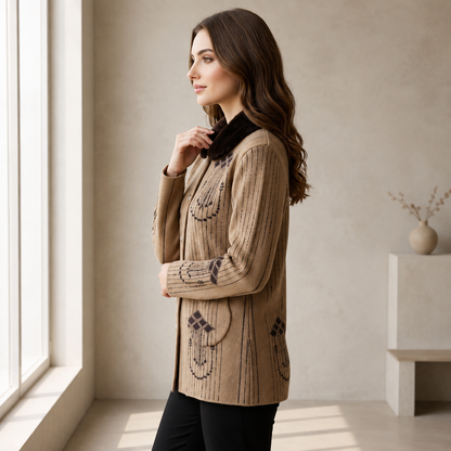 Brown Knit Jersey with Faux Fur Collar