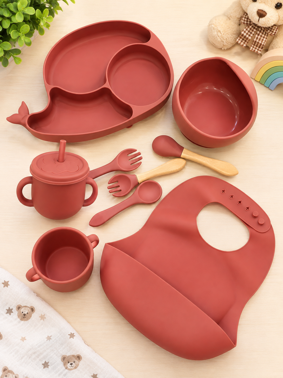 Silicone Baby Feeding Set with Whale Plate