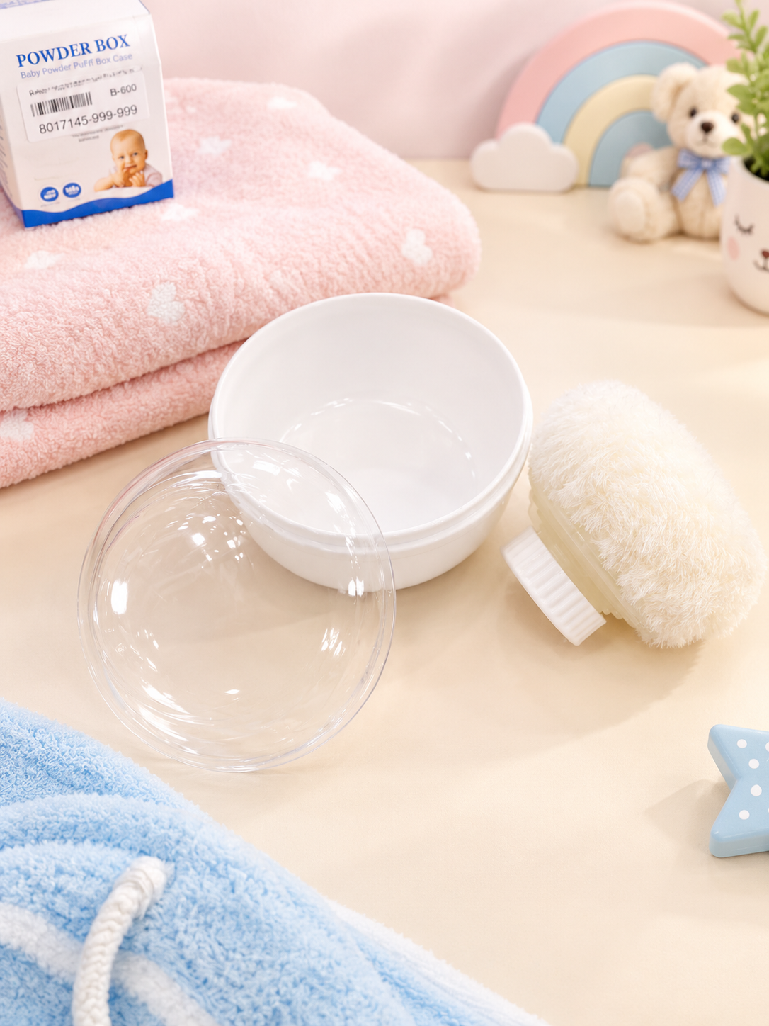 Baby Powder Puff Case with Packaging Box