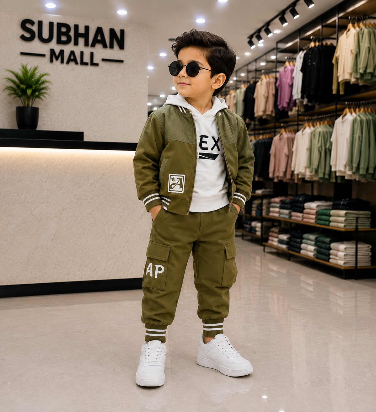 Boys' Trendy Olive 3-Piece Outfit Set