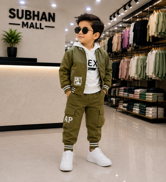 Boys' Trendy Olive 3-Piece Outfit Set