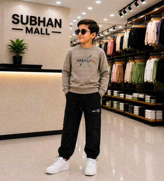 Boys Premium Striped Sweatshirt with Cargo Pants