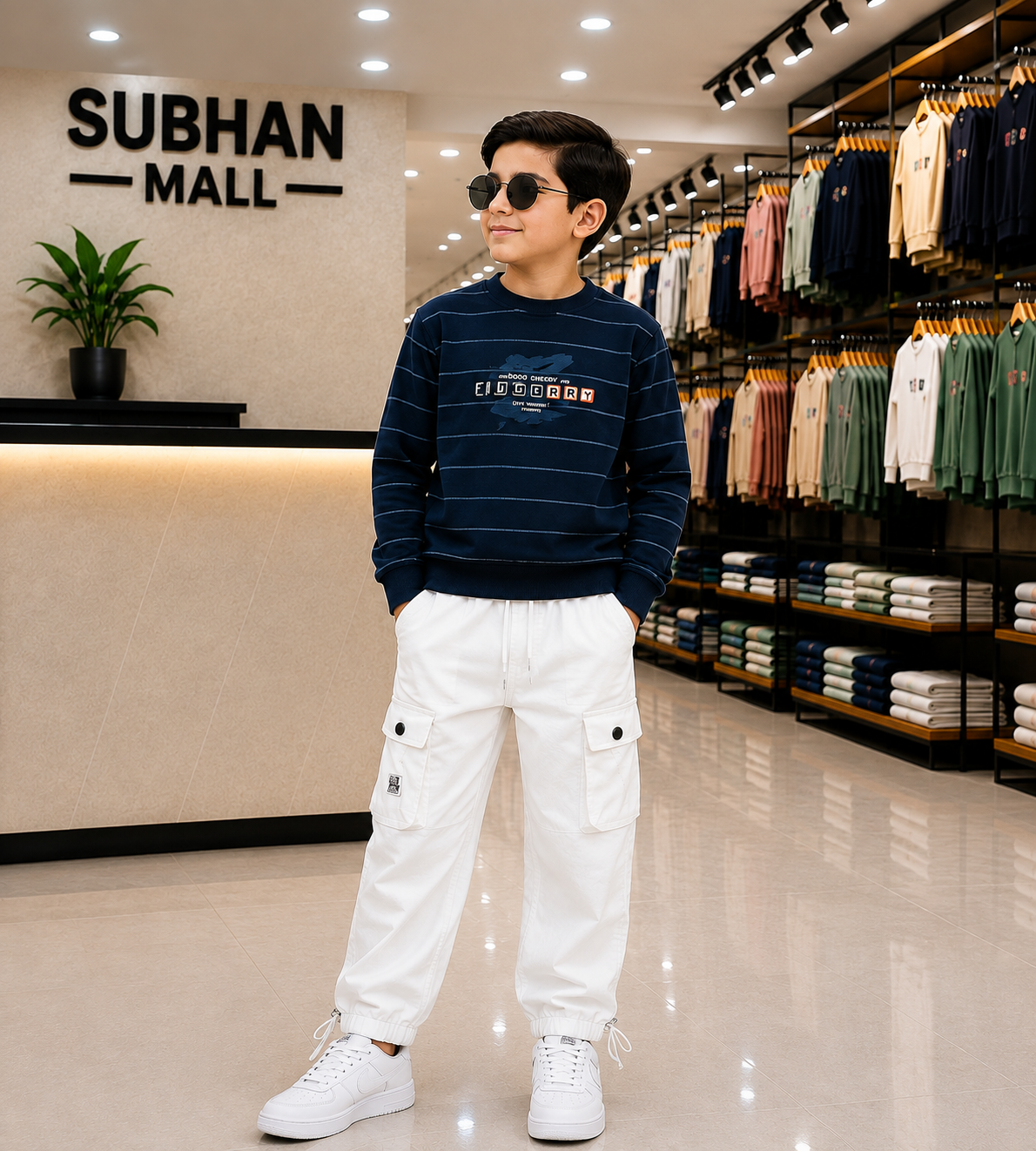 Boys Premium Striped Sweatshirt with Cargo Pants
