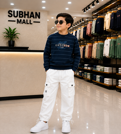 Boys Premium Striped Sweatshirt with Cargo Pants