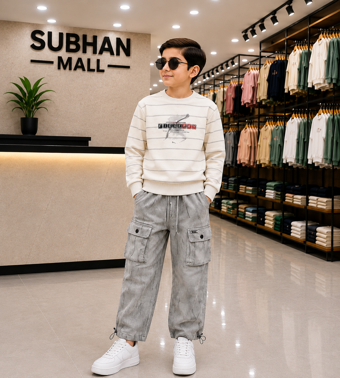 Boys Premium Striped Sweatshirt with Cargo Pants