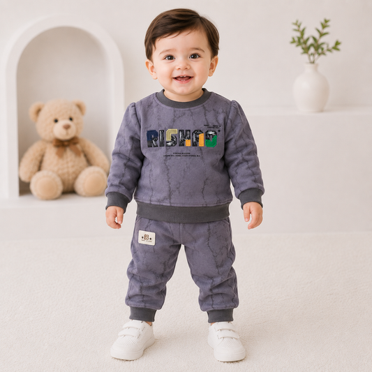 Baby Boys Grey Printed Winter Tracksuit