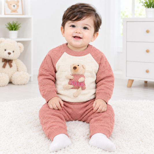 Baby Boys Pink & Cream Knitted Sweater Set