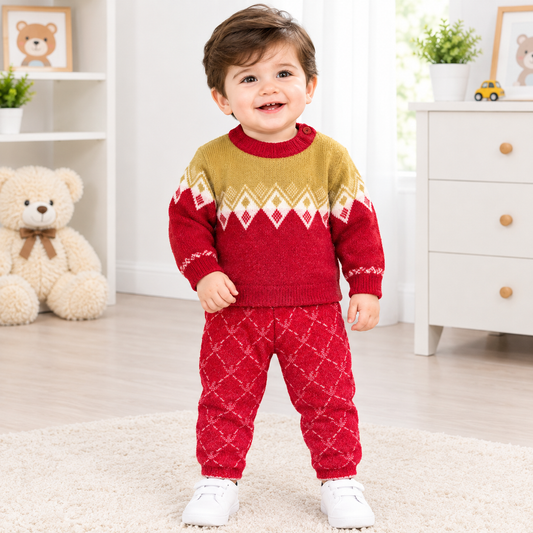 Baby Boys Red & Mustard Knitted Winter Set