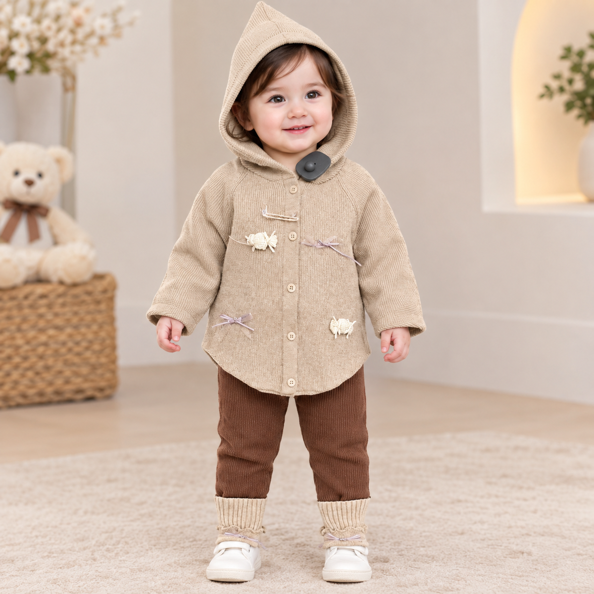 Baby Girls Beige Hooded Knitted Winter Set