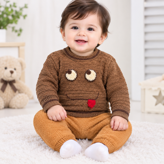 Baby Boys Brown & Mustard Knitted Winter Set