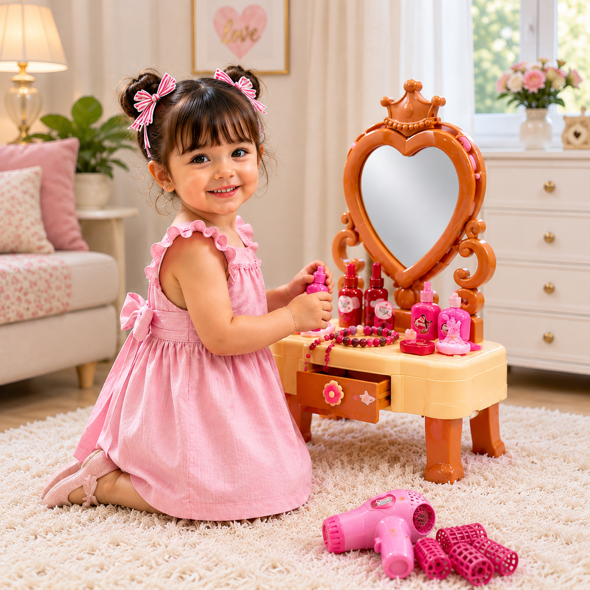 Kids Pretend Makeup Vanity Set – Princess Dressing Table & Beauty Playset