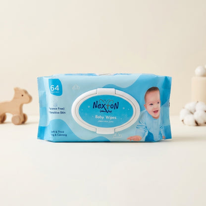 Nexton Baby Wipes - Fragrance Free, Soft & Thick, 64 Wipes