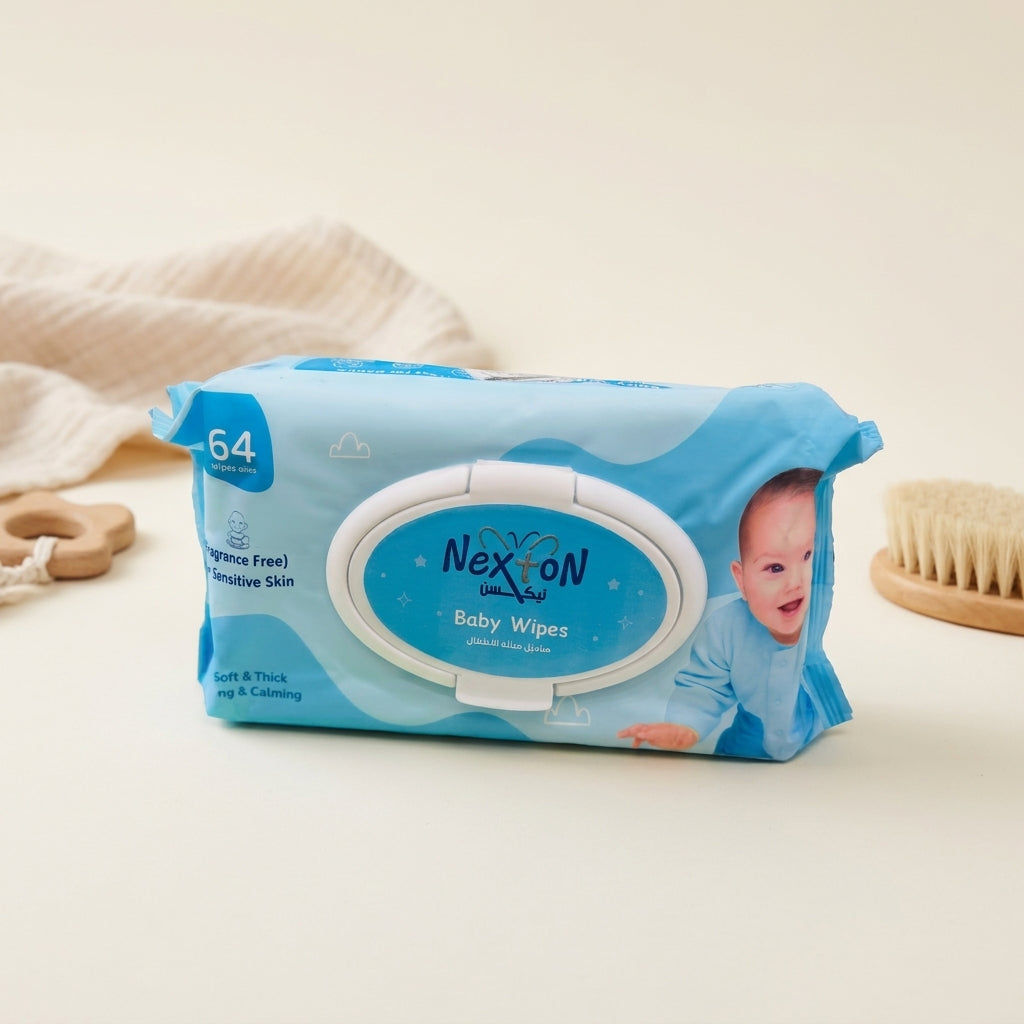 Nexton Baby Wipes - Fragrance Free, Soft & Thick, 64 Wipes