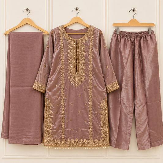 Dusty Mauve Embroidered Ensemble