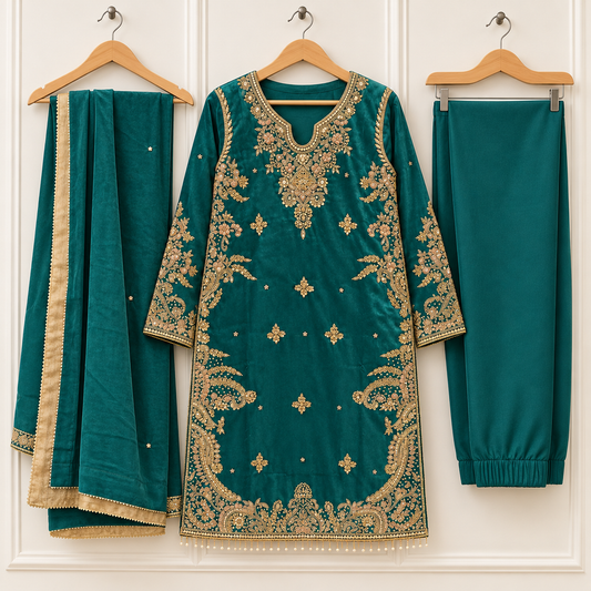 Emerald Teal Embroidered Outfit Set