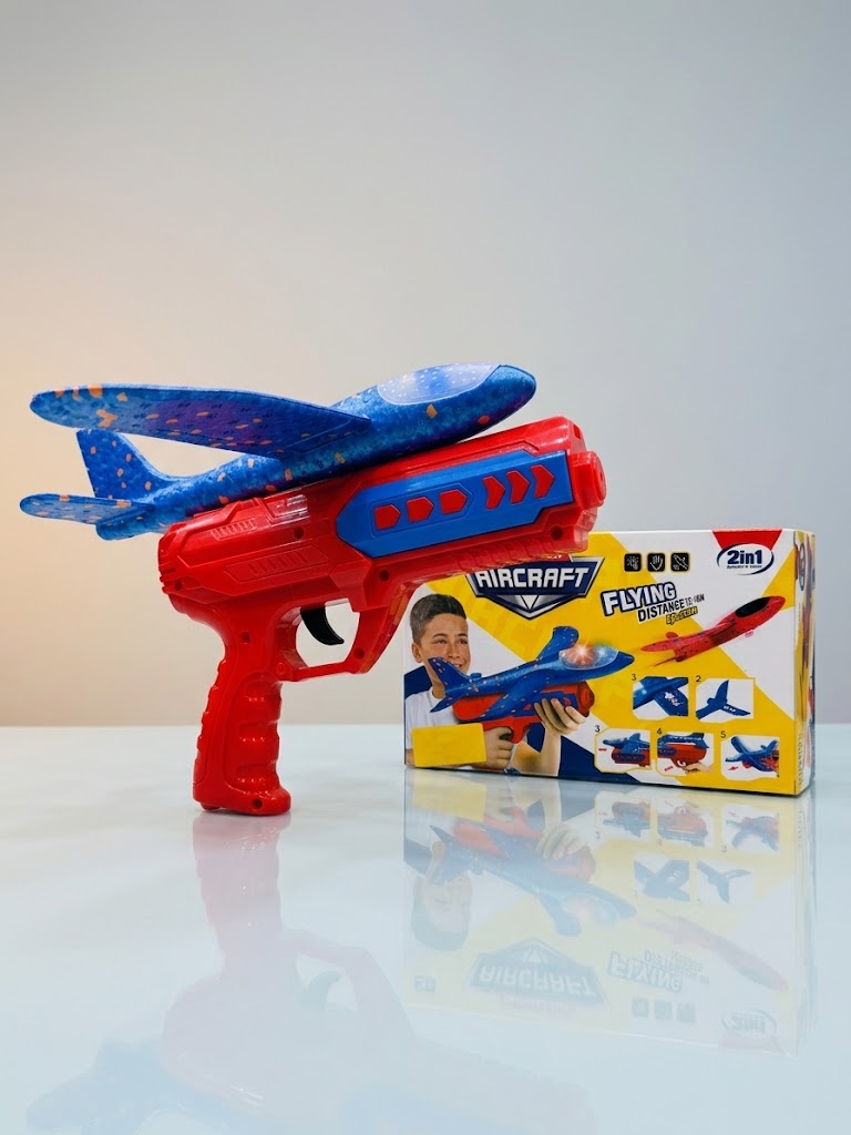 Aircraft Flying Distance Toy Gun with Foam Airplane Launcher