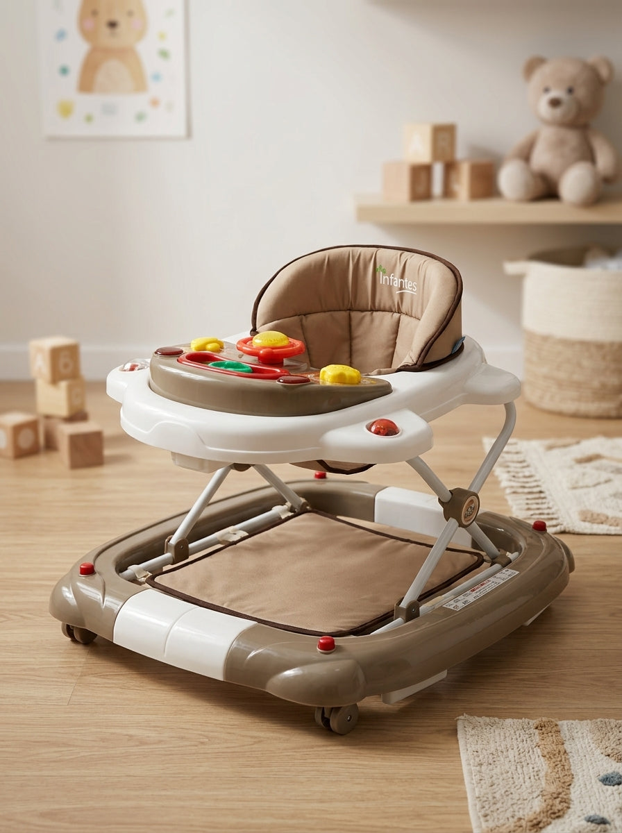 Infantes Beige & Brown Musical Baby Walker