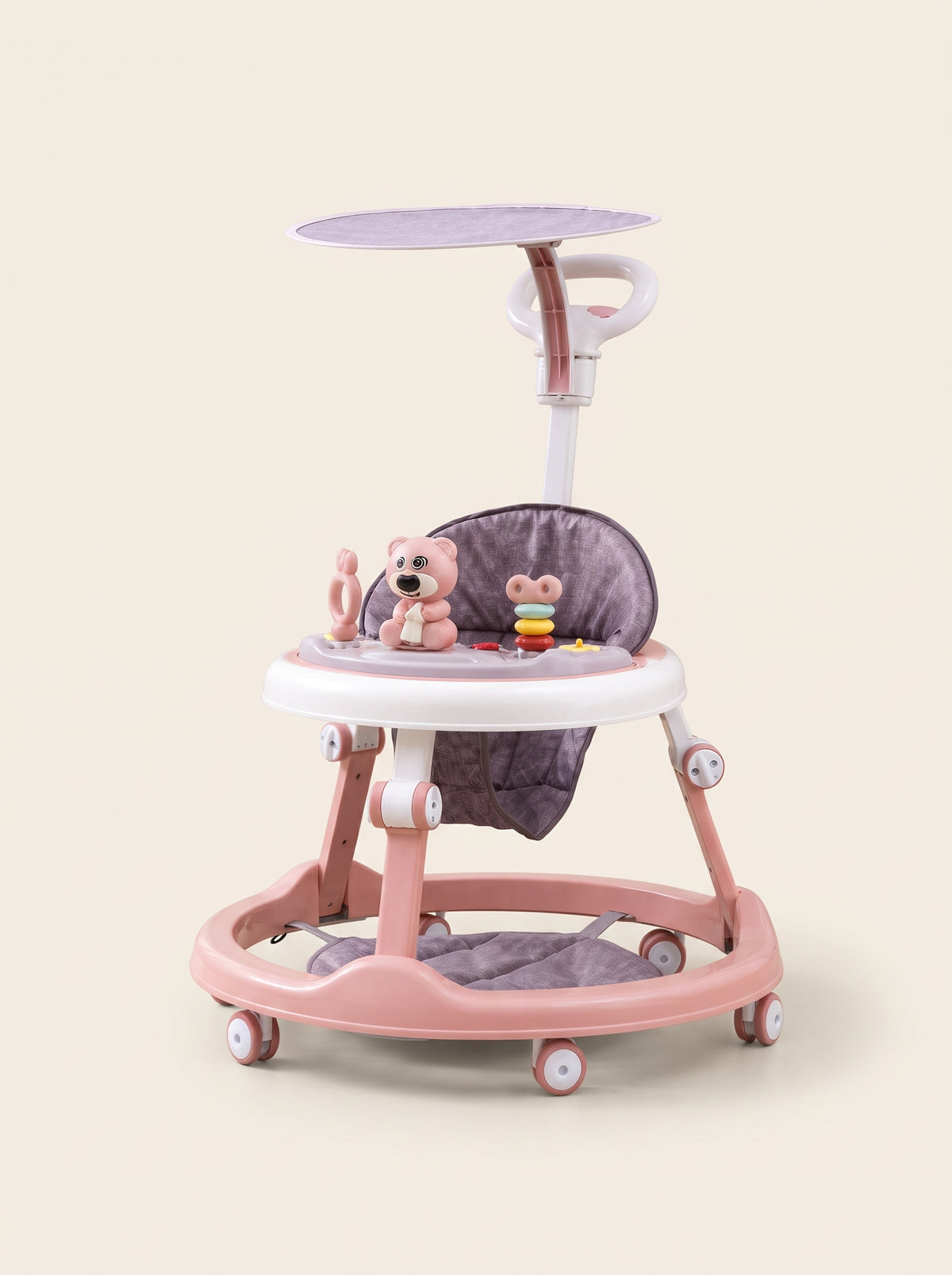 Pink Canopy Baby Walker with Bear Toy