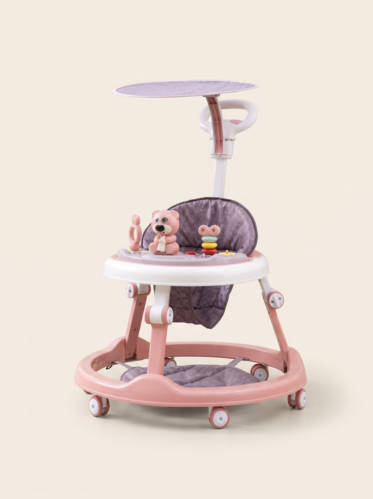 Pink Canopy Baby Walker with Bear Toy