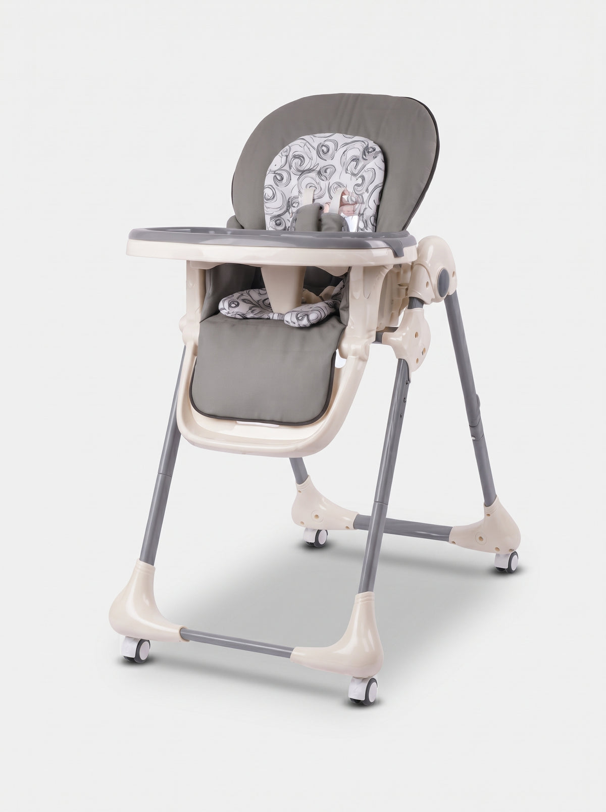 Beige and Grey Patterned Baby High Chair