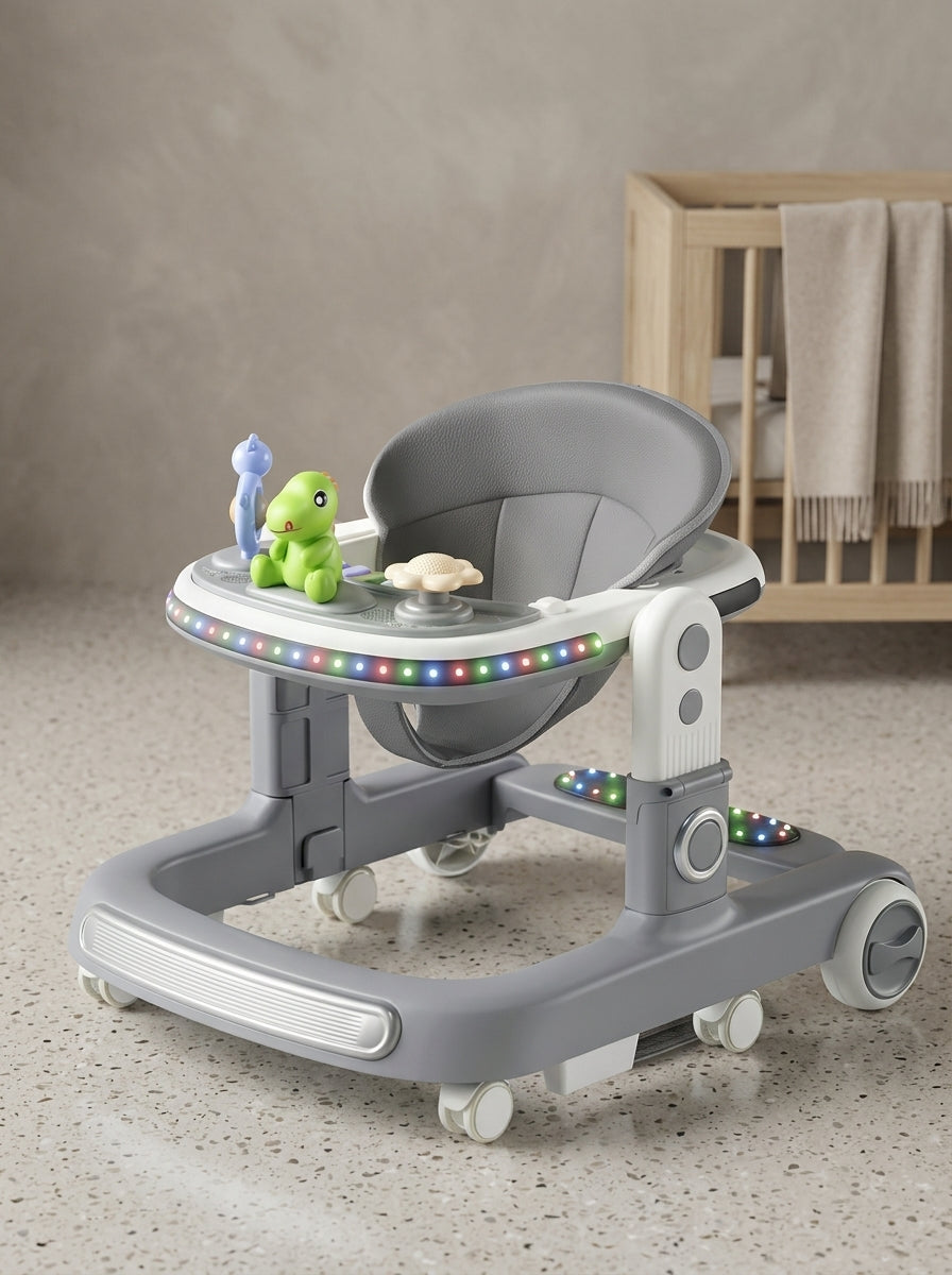 Grey LED Light-Up Baby Walker with Dinosaur Toy