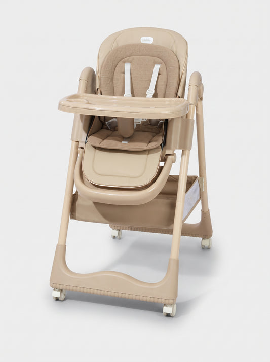 Beige Baby High Chair with Storage Basket