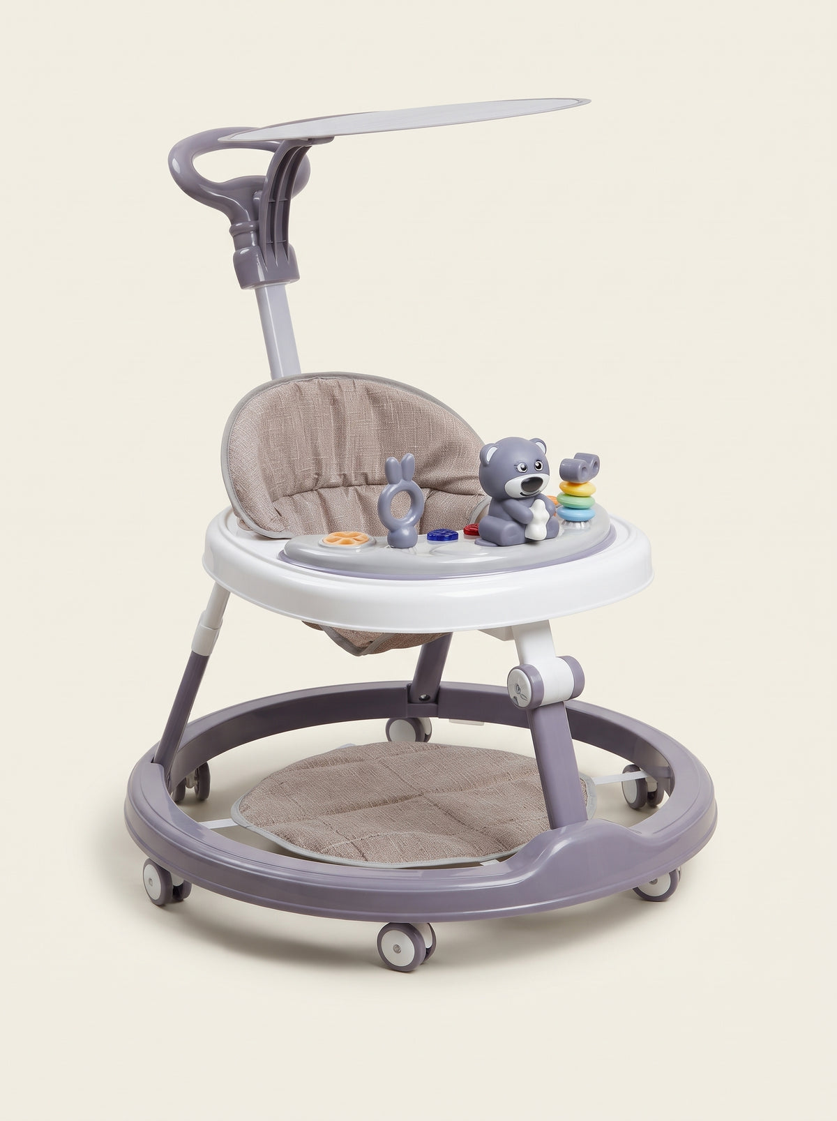 Grey Canopy Baby Walker with Bear Toy