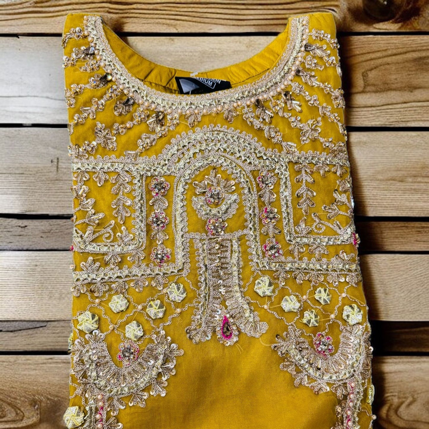 Yellow Embroidery Kameez with Sharara