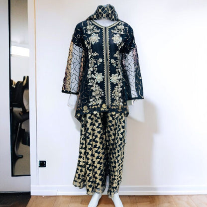 Ladies Black Short Kameez And Sharara With EMBROIDERY