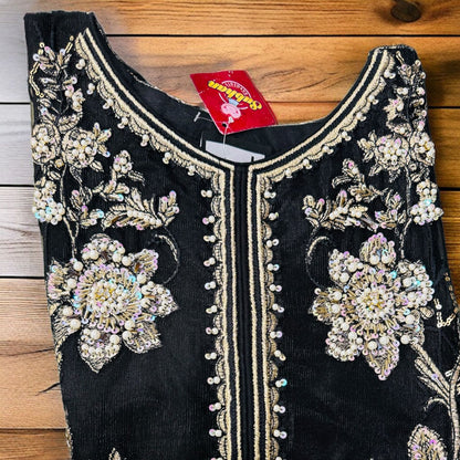 Ladies Black Short Kameez And Sharara With EMBROIDERY