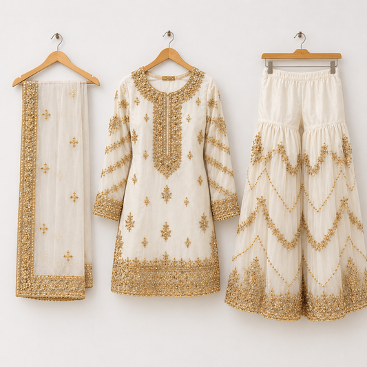 Ivory Gold Embroidered Dress