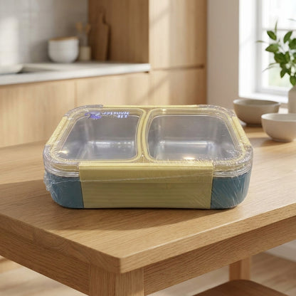 2 Compartment Stainless Steel Lunch Box with Spoon – Kids & Adults
