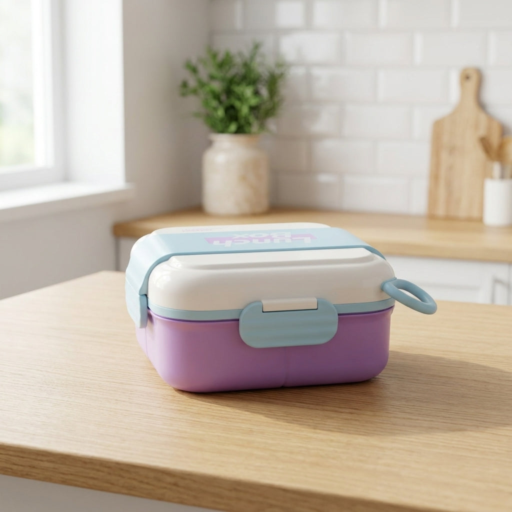 Kids 3 Compartment Lunch Box with Spoon & Fork – Portable Meal Box