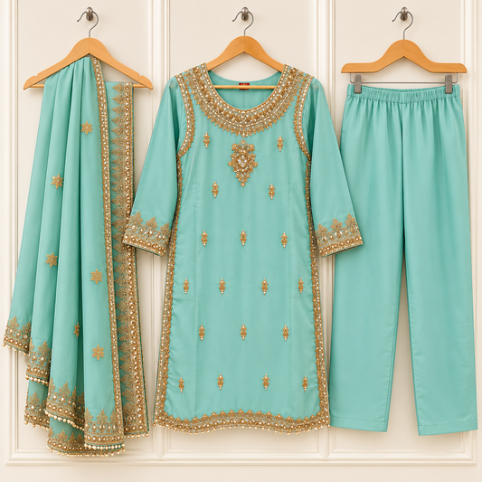 Emerald Teal Embroidered Outfit Set