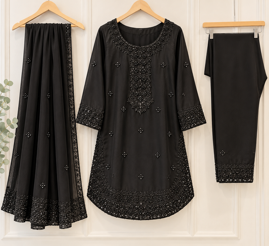 Jet Black Sheesha silk short length dress
